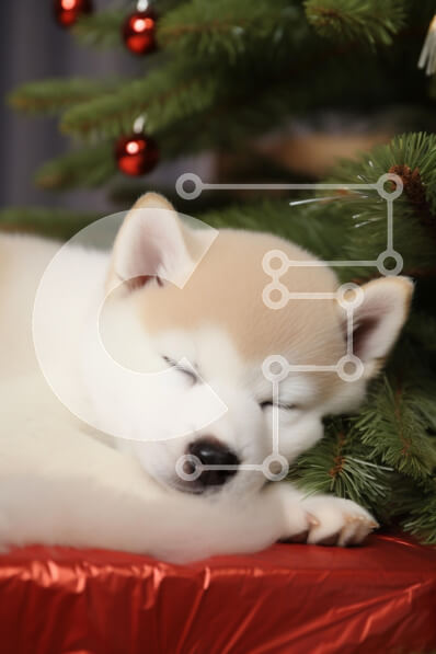 Σετ των 2 Intra Συλλεκτικό Ξύλινο Παζλ Plywood  4mm - Κοιμώμενο κουτάβι Akita κατά τη διάρκεια των διακοπών Σε Ξύλινο Κουτί - Διαστάσεις: 10x10 cm – 25 κομμάτια