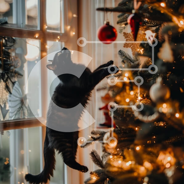 Intra Συλλεκτικό Ξύλινο Παζλ Plywood  4mm - Παιχνιδιάρικη γάτα που φτάνει για τα χριστουγεννιάτικα στολίδια Σε Ξύλινο Κουτί - Διαστάσεις: 10x10 cm – 25 κομμάτια