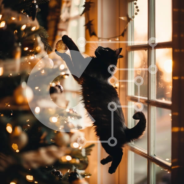 Intra Συλλεκτικό Ξύλινο Παζλ Plywood  4mm - Παιχνιδιάρικη γάτα που φτάνει για Χριστουγεννιάτικο στολίδι Σε Ξύλινο Κουτί - Διαστάσεις: 10x10 cm – 25 κομμάτια