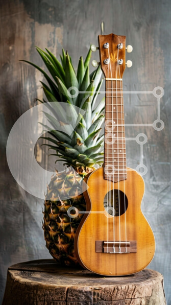 Intra Συλλεκτικό Ξύλινο Παζλ Plywood  4mm - Γιουκαλίλι και ανανάς σε ξύλινη επιφάνεια Σε Ξύλινο Κουτί - Διαστάσεις: 10x10 cm – 25 κομμάτια