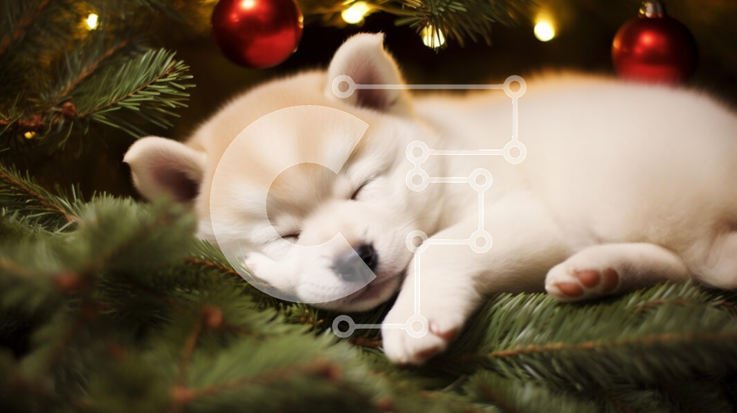 Σετ των 2 Intra Συλλεκτικό Ξύλινο Παζλ Plywood  4mm - Κουτάβι που κοιμάται ανάμεσα σε κλαδιά χριστουγεννιάτικων δέντρων Σε Ξύλινο Κουτί - Διαστάσεις: 10x10 cm – 25 κομμάτια