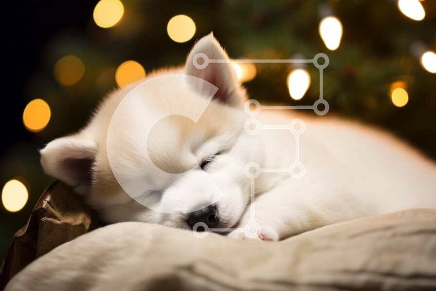 Σετ των 2 Intra Συλλεκτικό Ξύλινο Παζλ Plywood  4mm - Κουτάβι που κοιμάται με χριστουγεννιάτικα φώτα Σε Ξύλινο Κουτί - Διαστάσεις: 10x10 cm – 25 κομμάτια