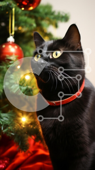 Σετ των 2 Intra Συλλεκτικό Ξύλινο Παζλ Plywood  4mm - Περίεργη μαύρη γάτα μπροστά από το χριστουγεννιάτικο δέντρο Σε Ξύλινο Κουτί - Διαστάσεις: 10x10 cm – 25 κομμάτια