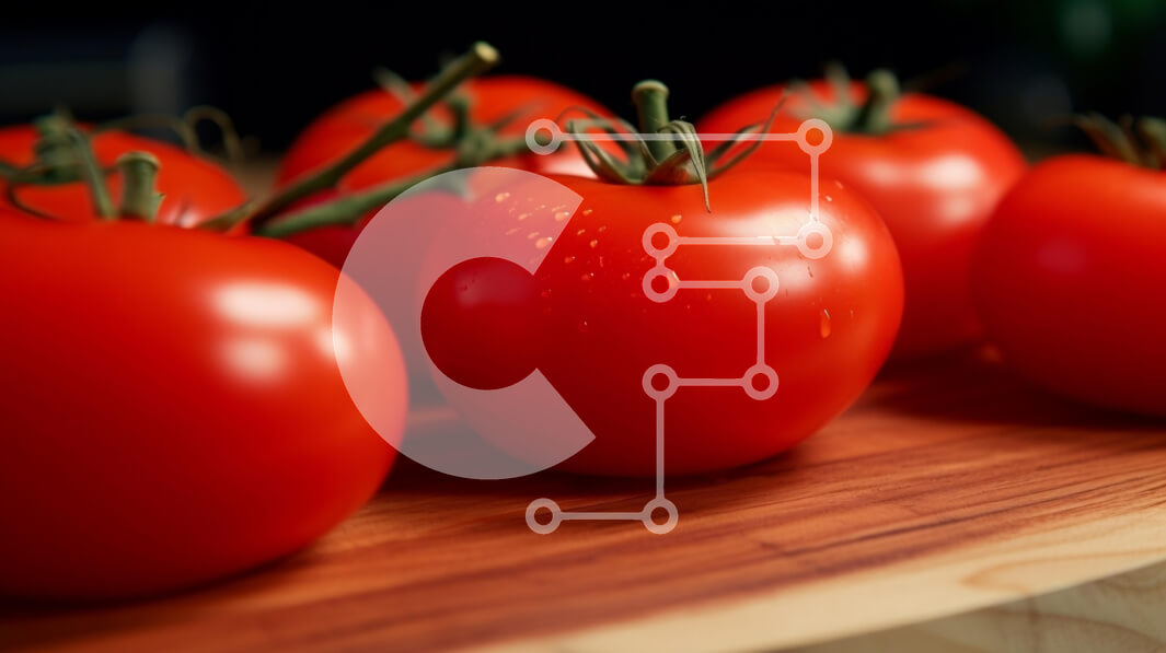 Σετ των 2 Intra Συλλεκτικό Ξύλινο Παζλ Plywood  4mm - Φρέσκες κόκκινες ντομάτες σε έναν ξύλινο πίνακα κοπής Σε Ξύλινο Κουτί - Διαστάσεις: 10x10 cm – 25 κομμάτια