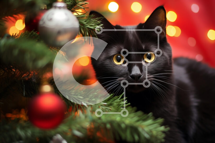 Σετ των 2 Intra Συλλεκτικό Ξύλινο Παζλ Plywood  4mm - Μαύρη γάτα από το χριστουγεννιάτικο δέντρο Σε Ξύλινο Κουτί - Διαστάσεις: 10x10 cm – 25 κομμάτια