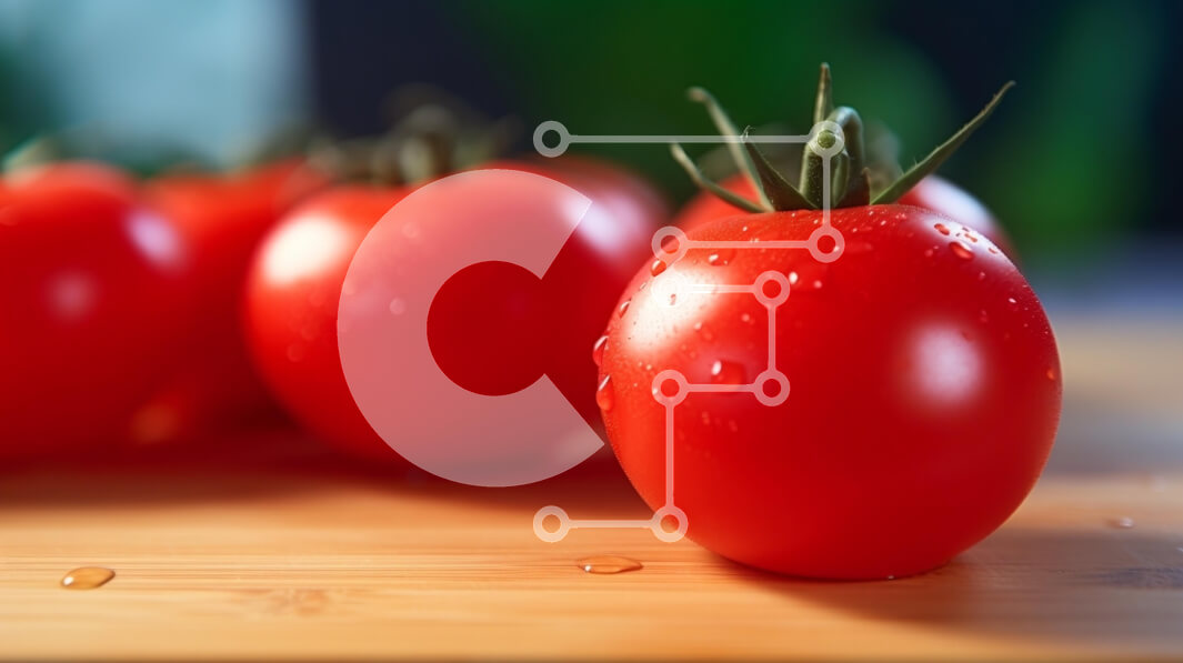 Σετ των 2 Intra Συλλεκτικό Ξύλινο Παζλ Plywood  4mm - Φρέσκες κόκκινες ντομάτες σε μια ξύλινη επιφάνεια Σε Ξύλινο Κουτί - Διαστάσεις: 10x10 cm – 25 κομμάτια