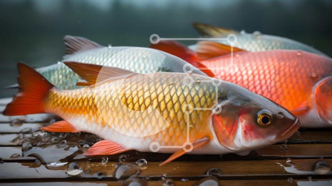 Σετ των 2 Intra Συλλεκτικό Ξύλινο Παζλ Plywood  4mm - Πολύχρωμα ψάρια σε ξύλινη επιφάνεια Σε Ξύλινο Κουτί - Διαστάσεις: 10x10 cm – 25 κομμάτια