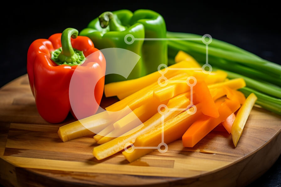 Σετ των 2 Intra Συλλεκτικό Ξύλινο Παζλ Plywood  4mm - Πολύχρωμες πιπεριές και λαχανικά στο ξύλο κοπής Σε Ξύλινο Κουτί - Διαστάσεις: 10x10 cm – 25 κομμάτια