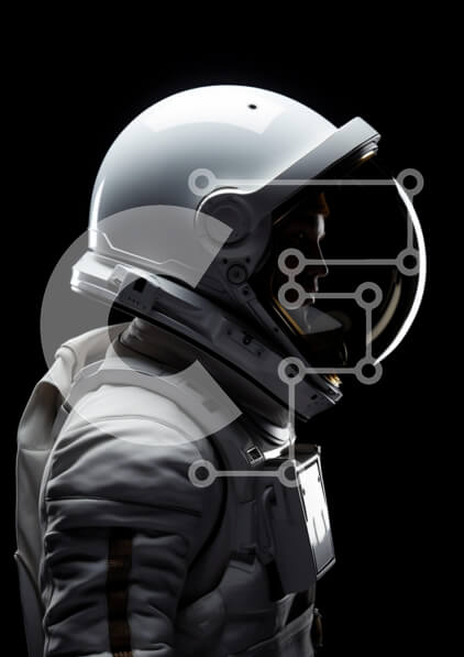 Intra Συλλεκτικό Ξύλινο Παζλ Plywood  4mm - Κράνος αστροναυτών σε σκοτεινό φόντο Σε Ξύλινο Κουτί - Διαστάσεις Puzzle: 10x10 cm – 25 κομμάτια