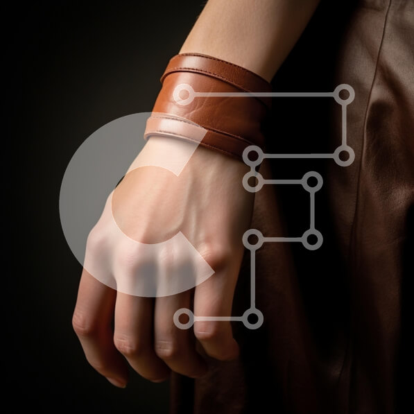 Σετ των 2 Intra Συλλεκτικό Ξύλινο Παζλ Plywood  4mm - Κοντινό πλάνο ενός χεριού με καφέ δερμάτινο βραχιόλι Σε Ξύλινο Κουτί - Διαστάσεις: 10x10 cm – 25 κομμάτια