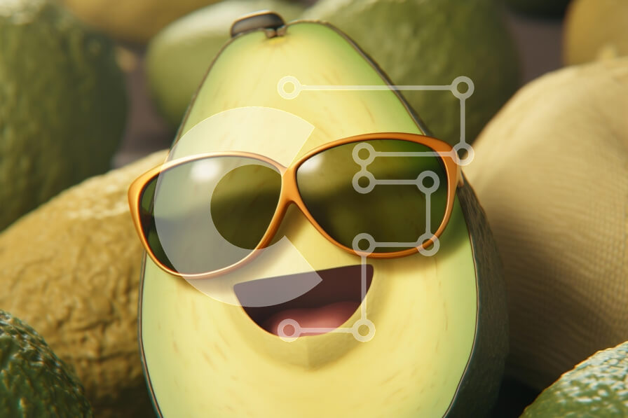 Σετ των 2 Intra Συλλεκτικό Ξύλινο Παζλ Plywood  4mm - Χαρούμενα καρτούν αβοκάντο με γυαλιά ηλίου Σε Ξύλινο Κουτί - Διαστάσεις: 10x10 cm – 25 κομμάτια