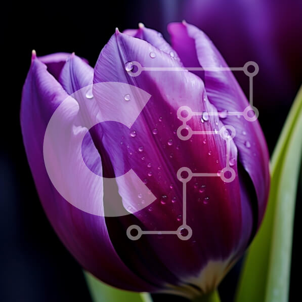 Intra Συλλεκτικό Ξύλινο Παζλ Plywood  4mm - Κοντινό πλάνο μιας μοβ τουλίπας με σταγονίδια νερού Σε Ξύλινο Κουτί - Διαστάσεις: 10x10 cm – 25 κομμάτια