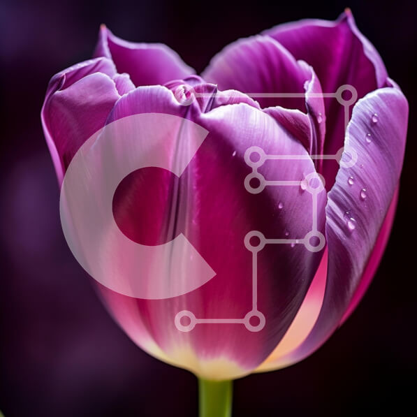 Σετ των 2 Intra Συλλεκτικό Ξύλινο Παζλ Plywood  4mm - Κοντινό πλάνο μιας μωβ τουλίπας με σταγονίδια νερού Σε Ξύλινο Κουτί - Διαστάσεις: 10x10 cm – 25 κομμάτια