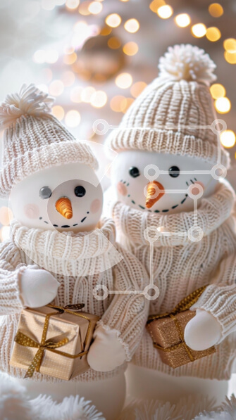 Intra Συλλεκτικό Ξύλινο Παζλ Plywood  4mm - Δύο χιονάνθρωποι με τα δώρα Χριστουγέννων Σε Ξύλινο Κουτί - Διαστάσεις: 10x10 cm – 25 κομμάτια