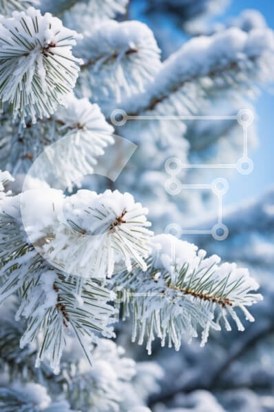 Σετ των 2 Intra Συλλεκτικό Ξύλινο Παζλ Plywood  4mm - Χιονισμένα κλαδιά πεύκου στο γαλάζιο του ουρανού Σε Ξύλινο Κουτί - Διαστάσεις: 10x10 cm – 25 κομμάτια