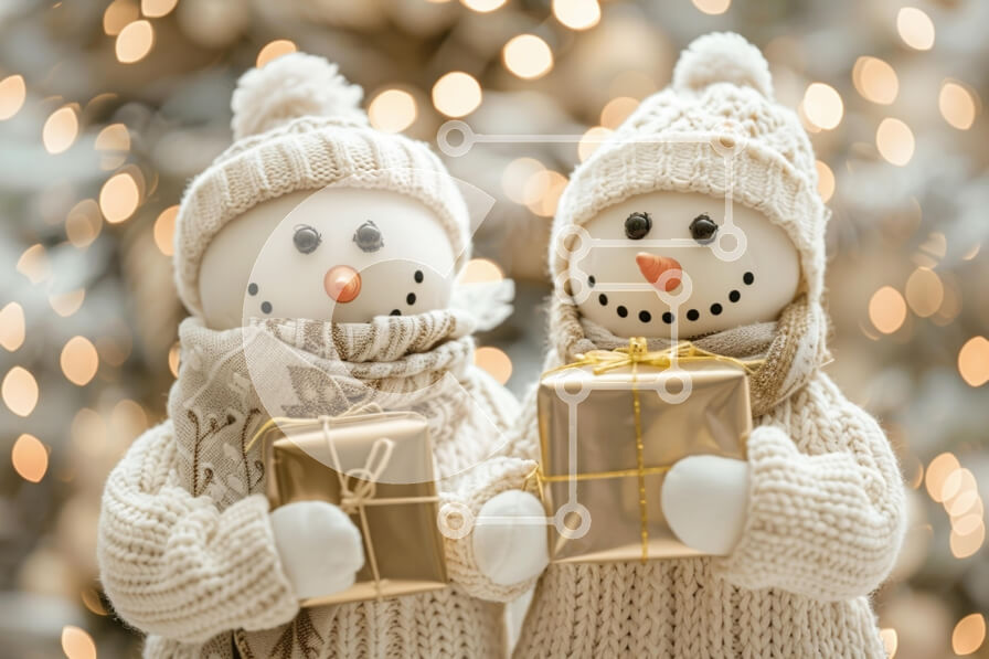 Intra Συλλεκτικό Ξύλινο Παζλ Plywood  4mm - Χιονάνθρωποι με δώρα σε εορταστικό σκηνικό Σε Ξύλινο Κουτί - Διαστάσεις: 10x10 cm – 25 κομμάτια