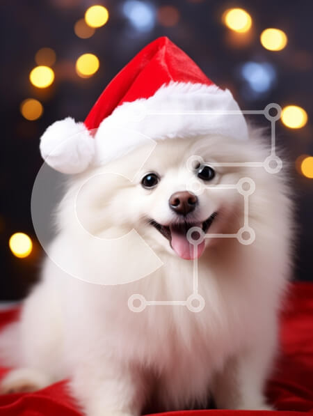 Σετ των 2 Intra Συλλεκτικό Ξύλινο Παζλ Plywood  4mm - Αφράτο λευκό σκυλί με καπέλο Άγιου Βασίλη Σε Ξύλινο Κουτί - Διαστάσεις: 10x10 cm – 25 κομμάτια