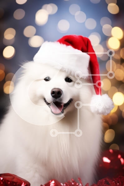 Σετ των 2 Intra Συλλεκτικό Ξύλινο Παζλ Plywood  4mm - Εορταστικός σκύλος Samoyed με καπέλο Άγιου Βασίλη Σε Ξύλινο Κουτί - Διαστάσεις: 10x10 cm – 25 κομμάτια