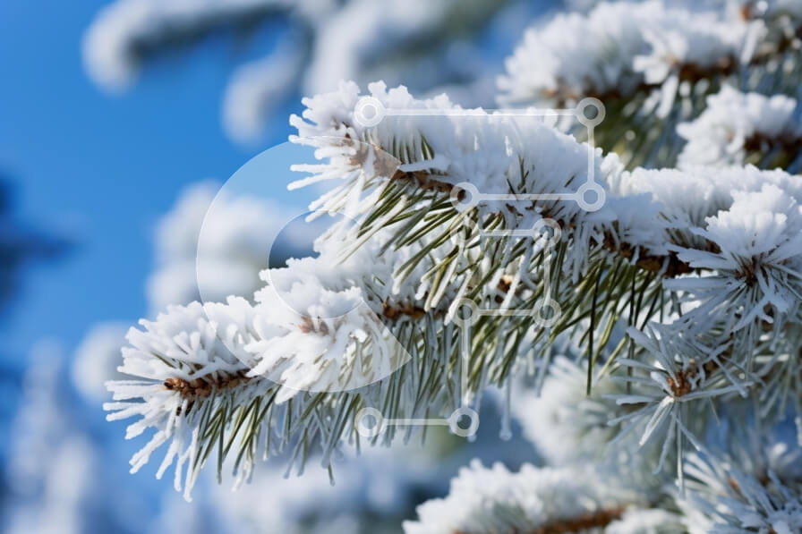 Intra Συλλεκτικό Ξύλινο Παζλ Plywood  4mm - Χιονισμένο κλαδί πεύκου στο γαλάζιο του ουρανού Σε Ξύλινο Κουτί - Διαστάσεις: 10x10 cm – 25 κομμάτια