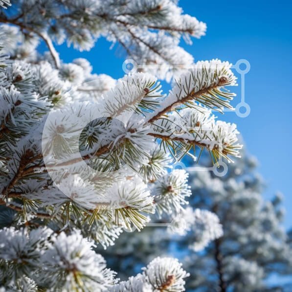 Intra Συλλεκτικό Ξύλινο Παζλ Plywood  4mm - Χιονισμένα κλαδιά πεύκου στο γαλάζιο του ουρανού Σε Ξύλινο Κουτί - Διαστάσεις: 10x10 cm – 25 κομμάτια