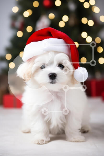 Σετ των 2 Intra Συλλεκτικό Ξύλινο Παζλ Plywood  4mm - Αξιολάτρευτο κουτάβι με καπέλο Άγιου Βασίλη κατά τη διάρκεια των Χριστουγέννων Σε Ξύλινο Κουτί - Διαστάσεις: 10x10 cm – 25 κομμάτια