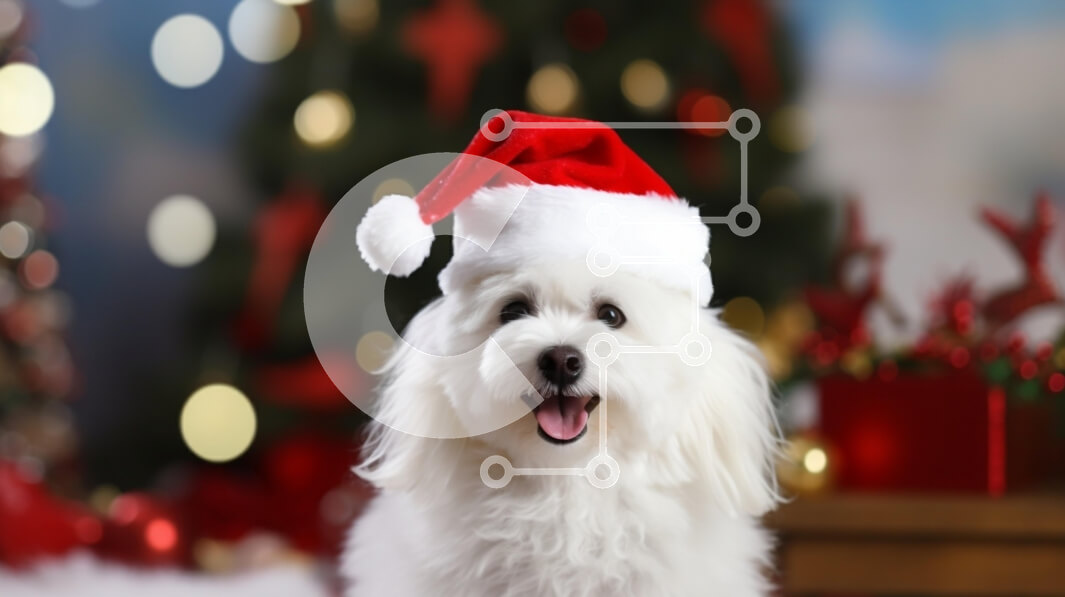 Σετ των 2 Intra Συλλεκτικό Ξύλινο Παζλ Plywood  4mm - Ευτυχισμένος σκύλος με καπέλο Santa κατά τη διάρκεια της περιόδου των Χριστουγέννων Σε Ξύλινο Κουτί - Διαστάσεις: 10x10 cm – 25 κομμάτια