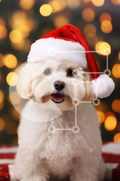 Σετ των 2 Intra Συλλεκτικό Ξύλινο Παζλ Plywood  4mm - Αφράτο λευκό σκυλί με καπέλο Άγιου Βασίλη Σε Ξύλινο Κουτί - Διαστάσεις: 10x10 cm – 25 κομμάτια