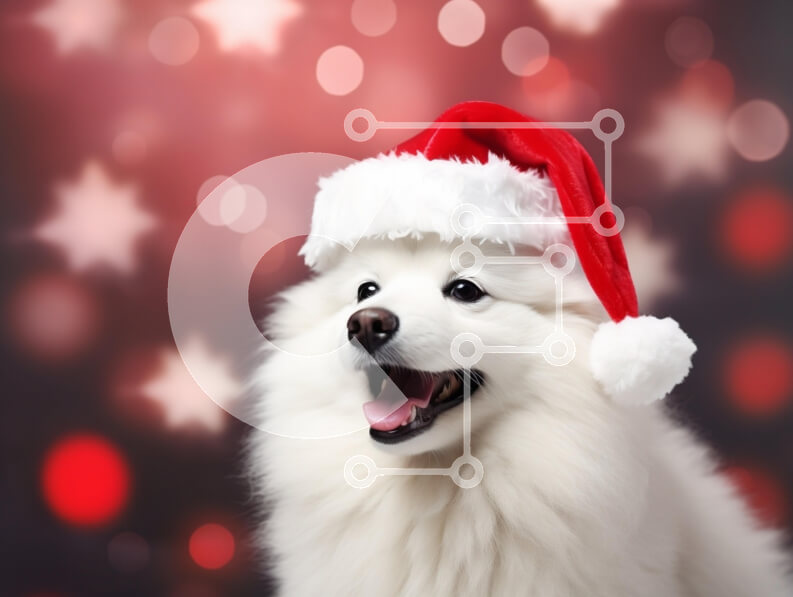 Σετ των 2 Intra Συλλεκτικό Ξύλινο Παζλ Plywood  4mm - Λευκό σκυλί με καπέλο Άγιου Βασίλη με φόντο Χριστουγέννων Σε Ξύλινο Κουτί - Διαστάσεις: 10x10 cm – 25 κομμάτια