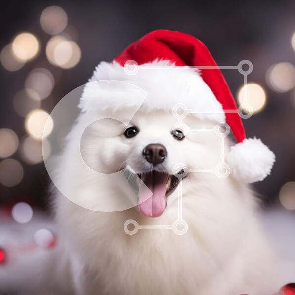 Intra Συλλεκτικό Ξύλινο Παζλ Plywood  4mm - Σκύλος Samoyed με χριστουγεννιάτικο καπέλο Σε Ξύλινο Κουτί - Διαστάσεις: 10x10 cm – 25 κομμάτια