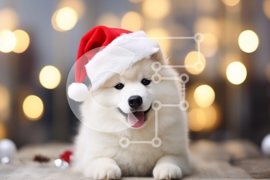 Σετ των 2 Intra Συλλεκτικό Ξύλινο Παζλ Plywood  4mm - Κουτάβι Samoyed με καπέλο Άγιου Βασίλη Σε Ξύλινο Κουτί - Διαστάσεις: 10x10 cm – 25 κομμάτια