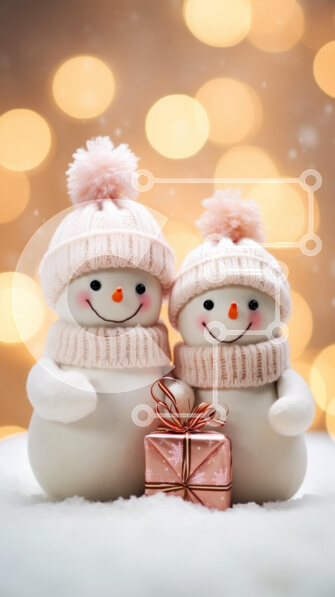 Intra Συλλεκτικό Ξύλινο Παζλ Plywood  4mm - Χαρούμενοι χιονάνθρωποι με κουτί δώρων στη Χώρα των Θαυμάτων του Χειμώνα Σε Ξύλινο Κουτί - Διαστάσεις: 10x10 cm – 25 κομμάτια