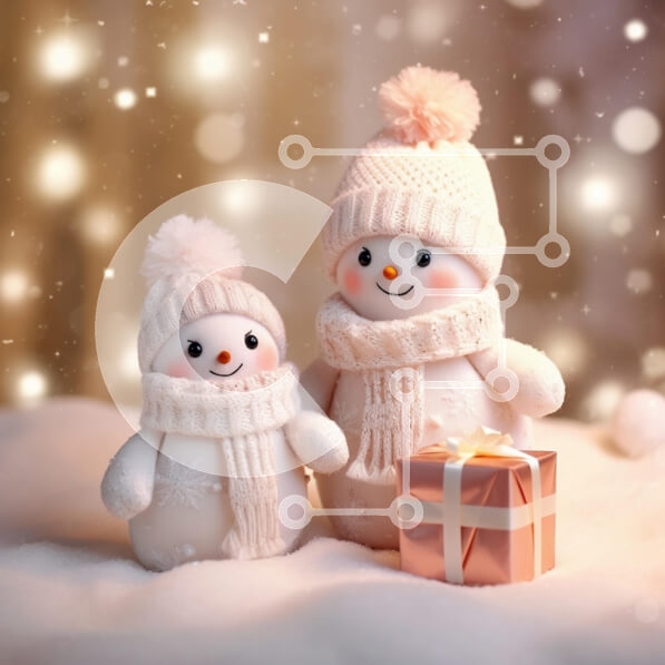 Intra Συλλεκτικό Ξύλινο Παζλ Plywood  4mm - Εορταστικοί χιονάνθρωποι με κουτί δώρου σε χιονισμένο περιβάλλον Σε Ξύλινο Κουτί - Διαστάσεις: 10x10 cm – 25 κομμάτια