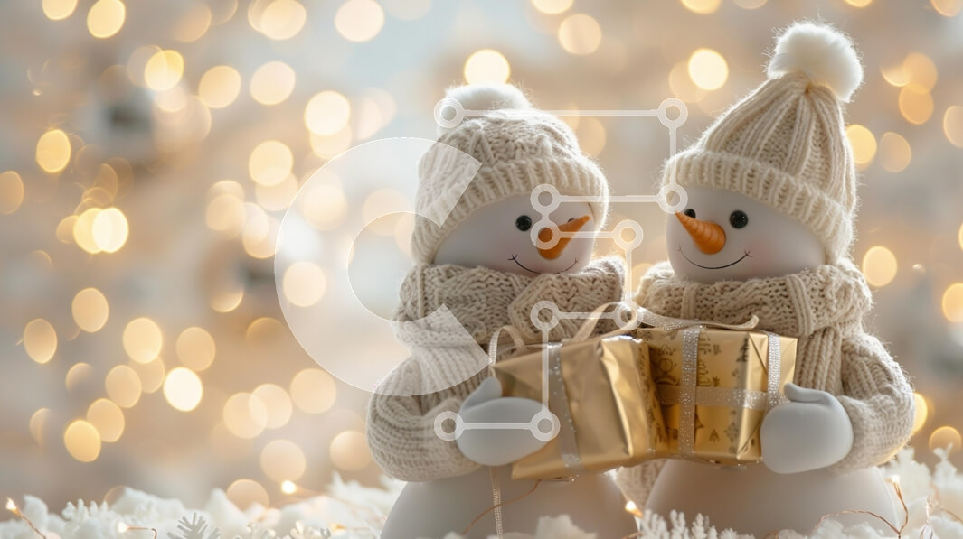 Intra Συλλεκτικό Ξύλινο Παζλ Plywood  4mm - Δύο χιονάνθρωποι που ανταλλάσσουν δώρα σε ένα εορταστικό περιβάλλον Σε Ξύλινο Κουτί - Διαστάσεις: 10x10 cm – 25 κομμάτια