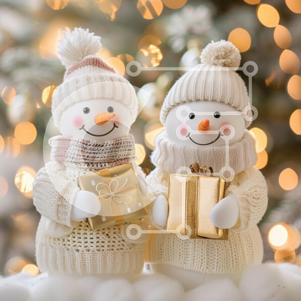 Intra Συλλεκτικό Ξύλινο Παζλ Plywood  4mm - Χαρούμενοι χιονάνθρωποι που κρατούν δώρα σε ένα εορταστικό περιβάλλον Σε Ξύλινο Κουτί - Διαστάσεις: 10x10 cm – 25 κομμάτια