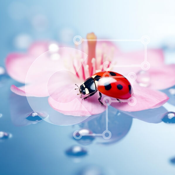 Intra Συλλεκτικό Ξύλινο Παζλ Plywood  4mm - Πασχαλίτσα σε ένα ροζ λουλούδι με σταγονίδια νερού Σε Ξύλινο Κουτί - Διαστάσεις: 10x10 cm – 25 κομμάτια