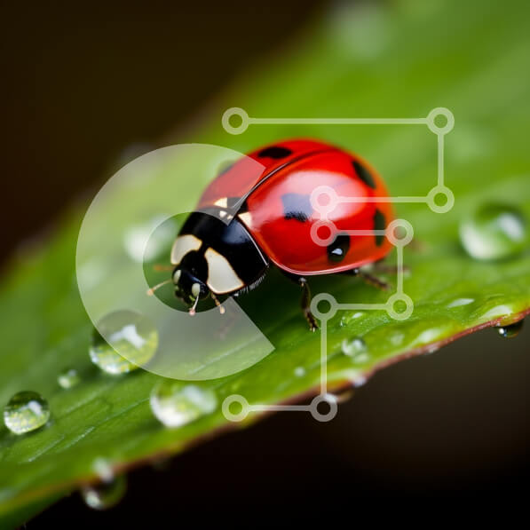 Intra Συλλεκτικό Ξύλινο Παζλ Plywood  4mm - Κοντινό πλάνο μιας πασχαλίτσας σε ένα φύλλο με σταγονίδια νερού Σε Ξύλινο Κουτί - Διαστάσεις: 10x10 cm – 25 κομμάτια