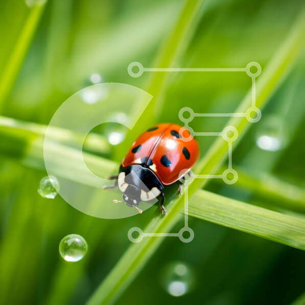 Intra Συλλεκτικό Ξύλινο Παζλ Plywood  4mm - Κοντινό πλάνο μιας πασχαλίτσας στο γρασίδι με σταγονίδια νερού Σε Ξύλινο Κουτί - Διαστάσεις: 10x10 cm – 25 κομμάτια