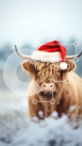 Σετ των 2 Intra Συλλεκτικό Ξύλινο Παζλ Plywood  4mm - Highland Cow το χειμώνα με καπέλο Santa Σε Ξύλινο Κουτί - Διαστάσεις: 10x10 cm – 25 κομμάτια