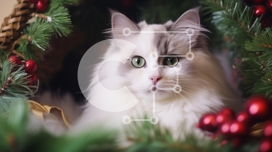 Intra Συλλεκτικό Ξύλινο Παζλ Plywood  4mm - Αφράτη γάτα σε εορταστικές διακοσμήσεις Σε Ξύλινο Κουτί - Διαστάσεις: 10x10 cm – 25 κομμάτια