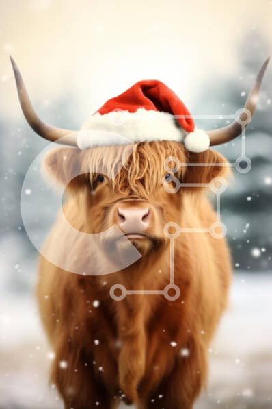 Σετ των 2 Intra Συλλεκτικό Ξύλινο Παζλ Plywood  4mm - Αγελάδα Highland με καπέλο Άγιου Βασίλη στη χειμερινή σκηνή Σε Ξύλινο Κουτί - Διαστάσεις: 10x10 cm – 25 κομμάτια