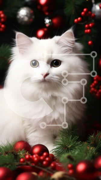 Σετ των 2 Intra Συλλεκτικό Ξύλινο Παζλ Plywood  4mm - Αφράτη λευκή γάτα ανάμεσα στις χριστουγεννιάτικες διακοσμήσεις Σε Ξύλινο Κουτί - Διαστάσεις: 10x10 cm – 25 κομμάτια