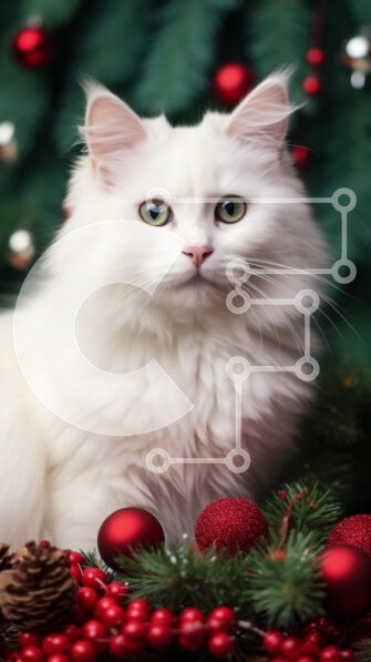 Σετ των 2 Intra Συλλεκτικό Ξύλινο Παζλ Plywood  4mm - Αφράτη λευκή γάτα που περιβάλλεται από χριστουγεννιάτικα στολίδια Σε Ξύλινο Κουτί - Διαστάσεις: 10x10 cm – 25 κομμάτια