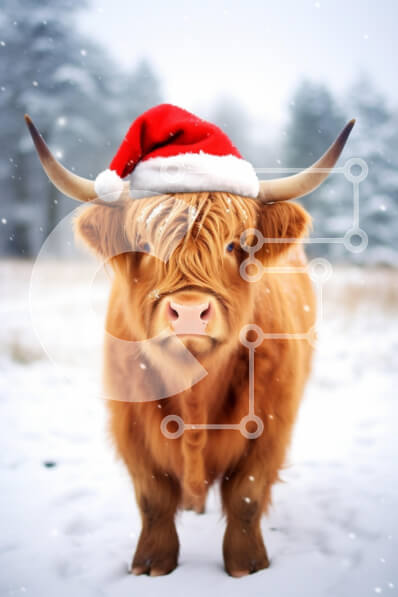 Σετ των 2 Intra Συλλεκτικό Ξύλινο Παζλ Plywood  4mm - Αγελάδα Highland με χριστουγεννιάτικο καπέλο στη χώρα των θαυμάτων του χειμώνα Σε Ξύλινο Κουτί - Διαστάσεις: 10x10 cm – 25 κομμάτια