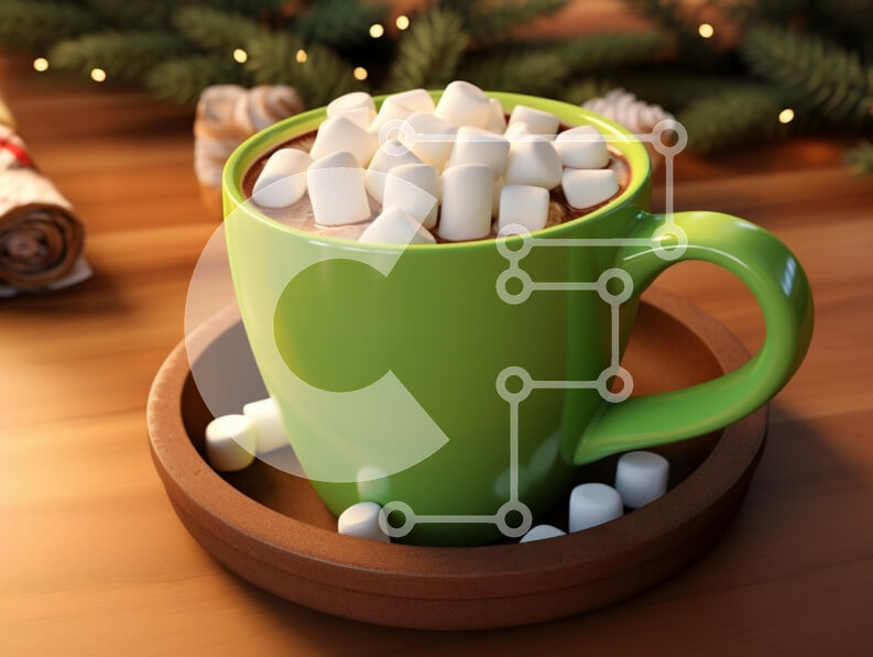 Σετ των 2 Intra Συλλεκτικό Ξύλινο Παζλ Plywood  4mm - Ζεστή ζεστή σοκολάτα με Marshmallows σε μια πράσινη κούπα Σε Ξύλινο Κουτί - Διαστάσεις: 10x10 cm – 25 κομμάτια