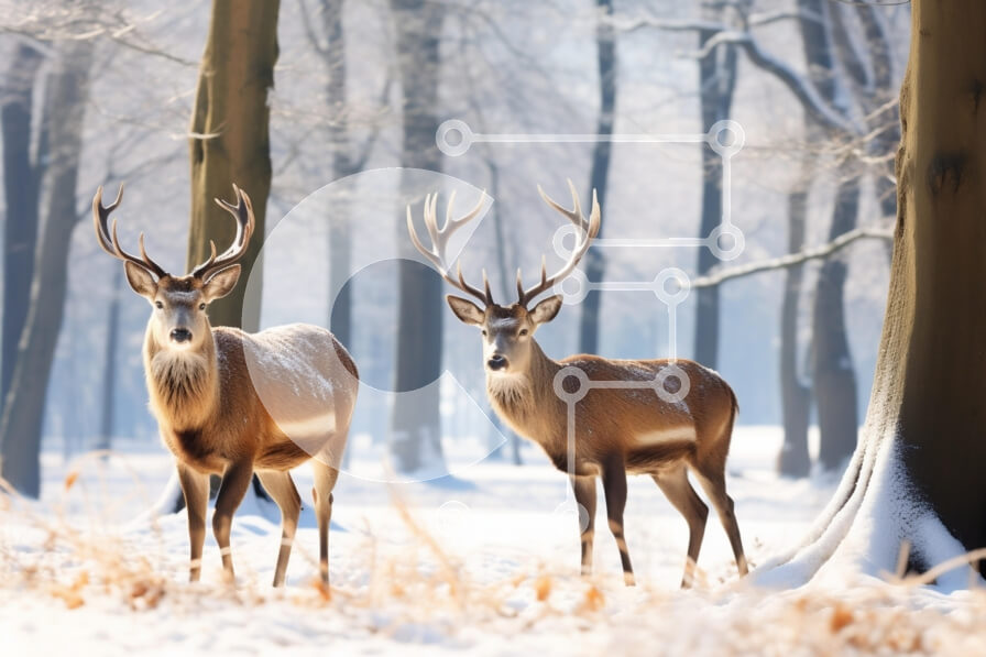 Σετ των 2 Intra Συλλεκτικό Ξύλινο Παζλ Plywood  4mm - Μεγαλοπρεπές ελάφι στο χειμερινό δάσος Σε Ξύλινο Κουτί - Διαστάσεις: 10x10 cm – 25 κομμάτια