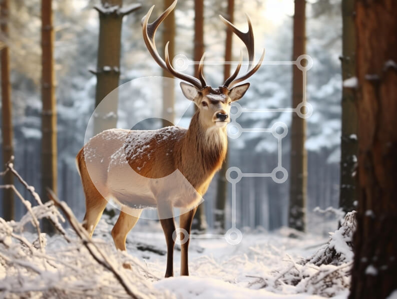 Σετ των 2 Intra Συλλεκτικό Ξύλινο Παζλ Plywood  4mm - Μεγαλοπρεπές ελάφι στο χιονισμένο δάσος Σε Ξύλινο Κουτί - Διαστάσεις: 10x10 cm – 25 κομμάτια