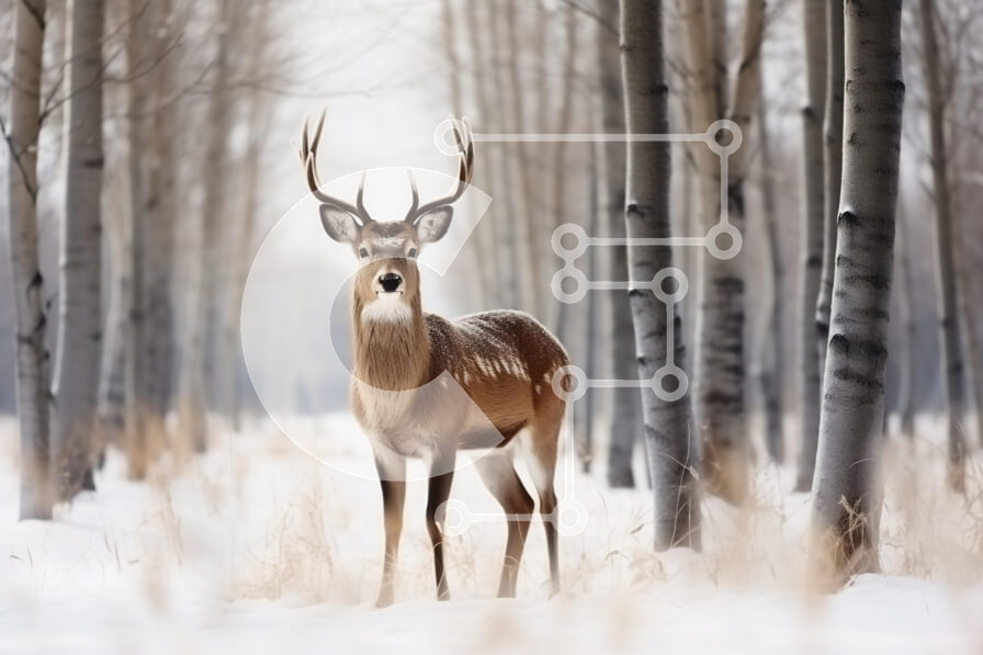 Σετ των 2 Intra Συλλεκτικό Ξύλινο Παζλ Plywood  4mm - Μεγαλοπρεπές ελάφι σε ένα χειμερινό δάσος Σε Ξύλινο Κουτί - Διαστάσεις: 10x10 cm – 25 κομμάτια