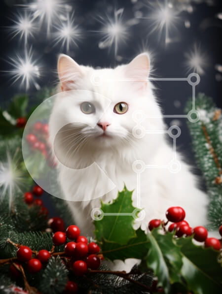 Σετ των 2 Intra Συλλεκτικό Ξύλινο Παζλ Plywood  4mm - Εορταστική λευκή γάτα ανάμεσα στις γιορτινές διακοσμήσεις Σε Ξύλινο Κουτί - Διαστάσεις: 10x10 cm – 25 κομμάτια