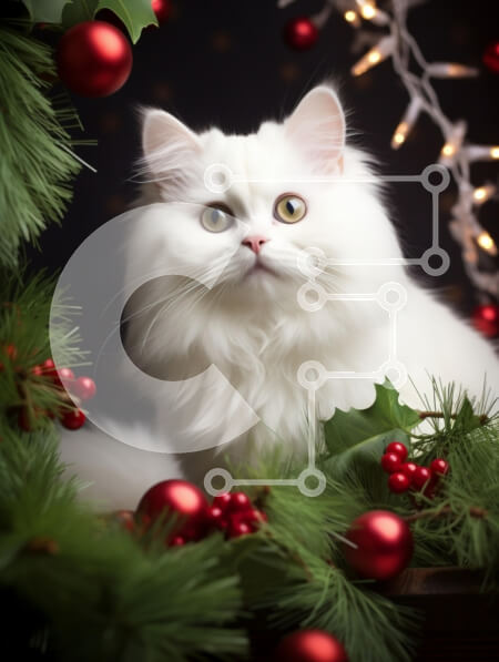 Σετ των 2 Intra Συλλεκτικό Ξύλινο Παζλ Plywood  4mm - Αφράτη λευκή γάτα σε διακόσμηση διακοπών Σε Ξύλινο Κουτί - Διαστάσεις: 10x10 cm – 25 κομμάτια