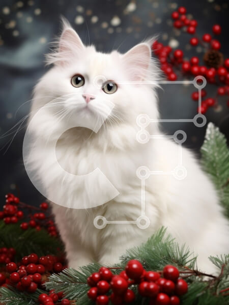 Σετ των 2 Intra Συλλεκτικό Ξύλινο Παζλ Plywood  4mm - Αφράτη λευκή γάτα που περιβάλλεται από χριστουγεννιάτικη διακόσμηση Σε Ξύλινο Κουτί - Διαστάσεις: 10x10 cm – 25 κομμάτια